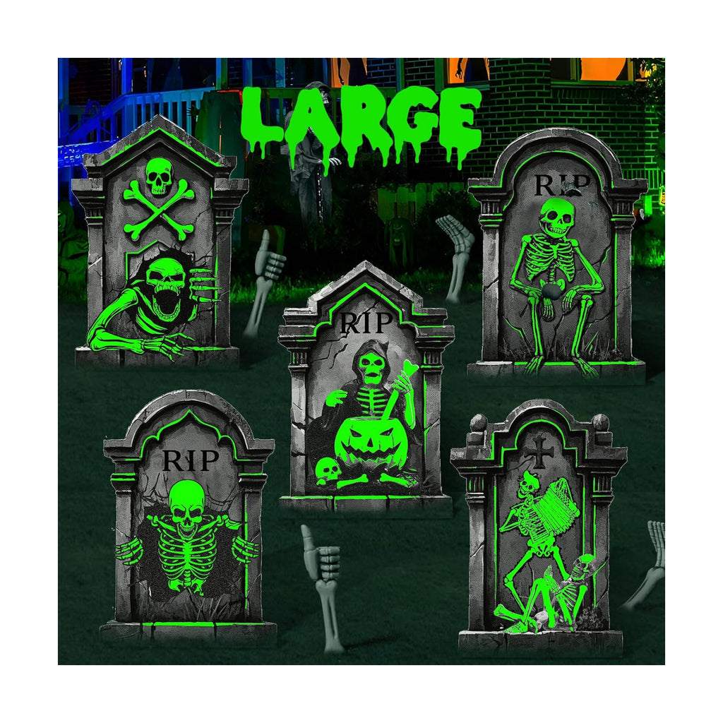 25.2in Halloween Tombstones Outdoor Decor Glow in The Dark - 5PCS Large Tombstones for Graves Halloween Gravestones Decorations Yard Signs