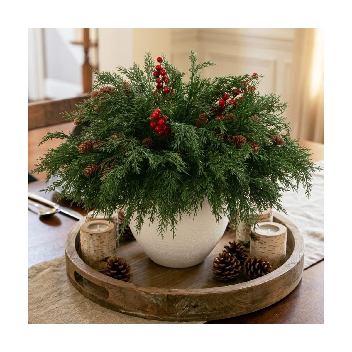Lifelike Touch Cedar Stems Artificial Norfolk Pine Branches for Vase Decor