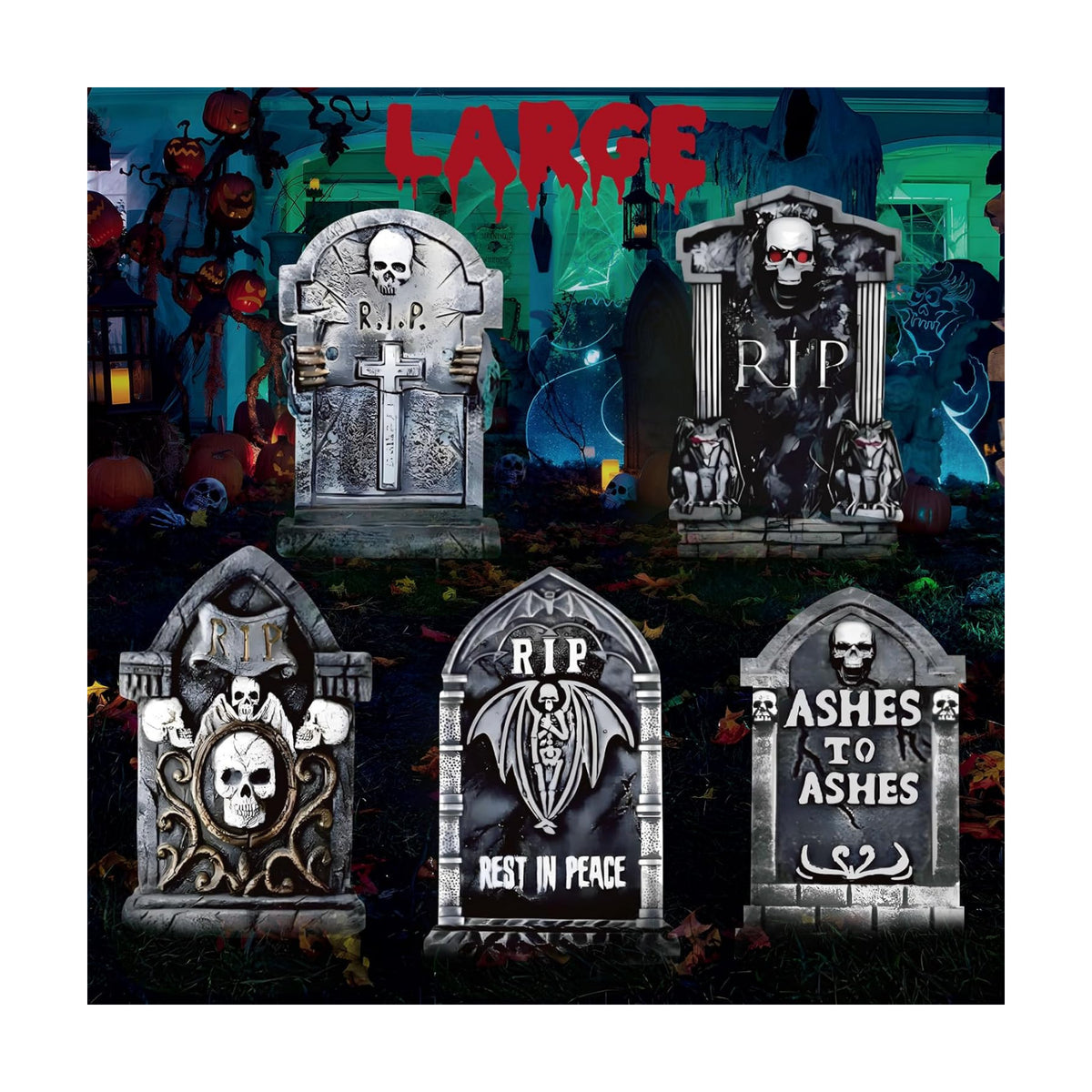 25.2inch DIY Halloween Decorations Tombstones Outdoor - 5PCS Halloween Yard Signs Decorations, Halloween Graveyard Tombstones for Graves Gravestones