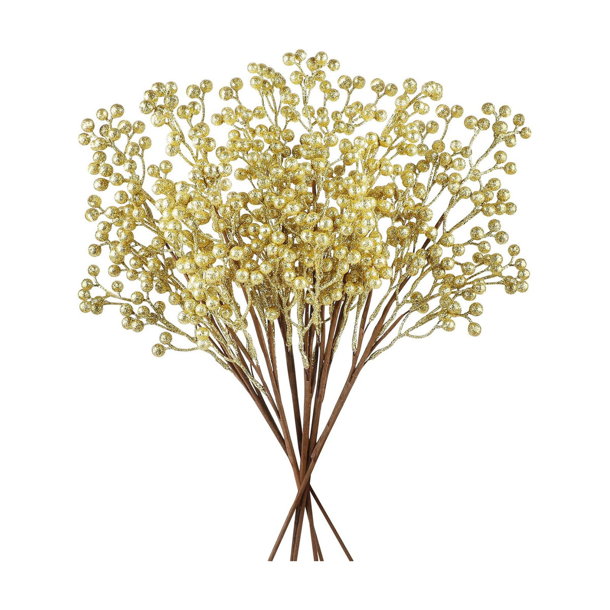 Fangoo Artificial Red Berry Stems, 6 PCS, 19.7 Inch, Burgundy Holly Berry Picks Branches for Christmas Tree, Wedding, Holiday Winter Decor (Gold)