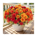 24 Pcs Artificial Mums Flowers for Outdoor, UV Resistant Fake fall Chrysanthemums Marigold Plant, Autumn Floral Arrangements for Outside, Garden, Yard (24, Orange, Burnt Orange, Red, Burgundy)
