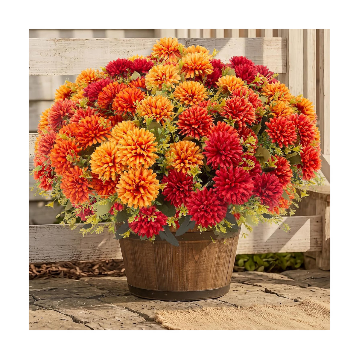lovemoon 12 Pcs Artificial Mums for Outdoors, Fake Fall Flowers for Autumn