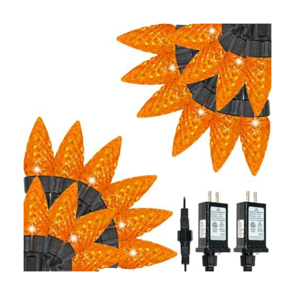 2 Pack Connectable C6 Halloween String Lights Outdoor 200 LED 66 FT Orange
