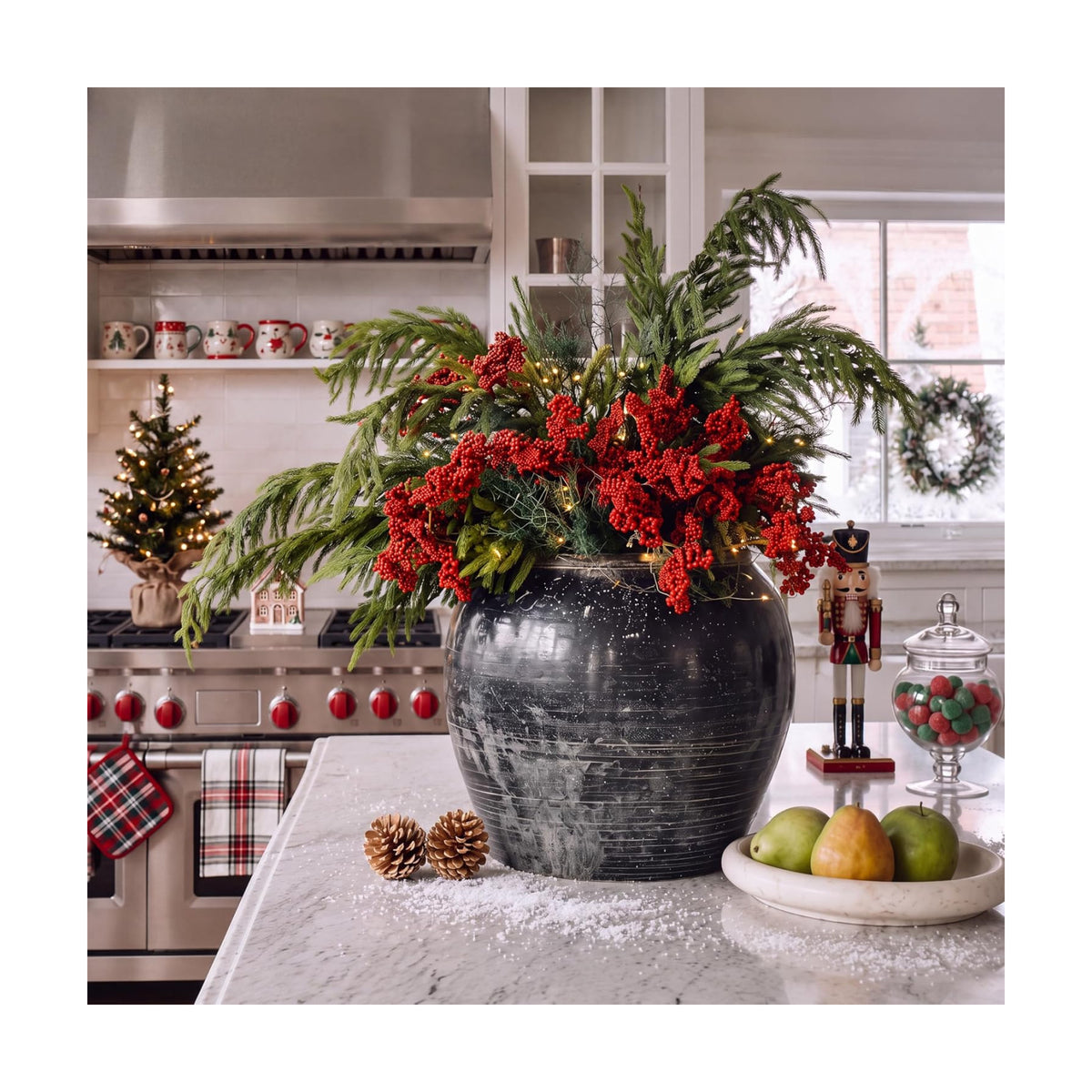 Wavwavw 12 Pcs Artificial Christmas Red Berries Norfolk Picks, 24.8" Stems
