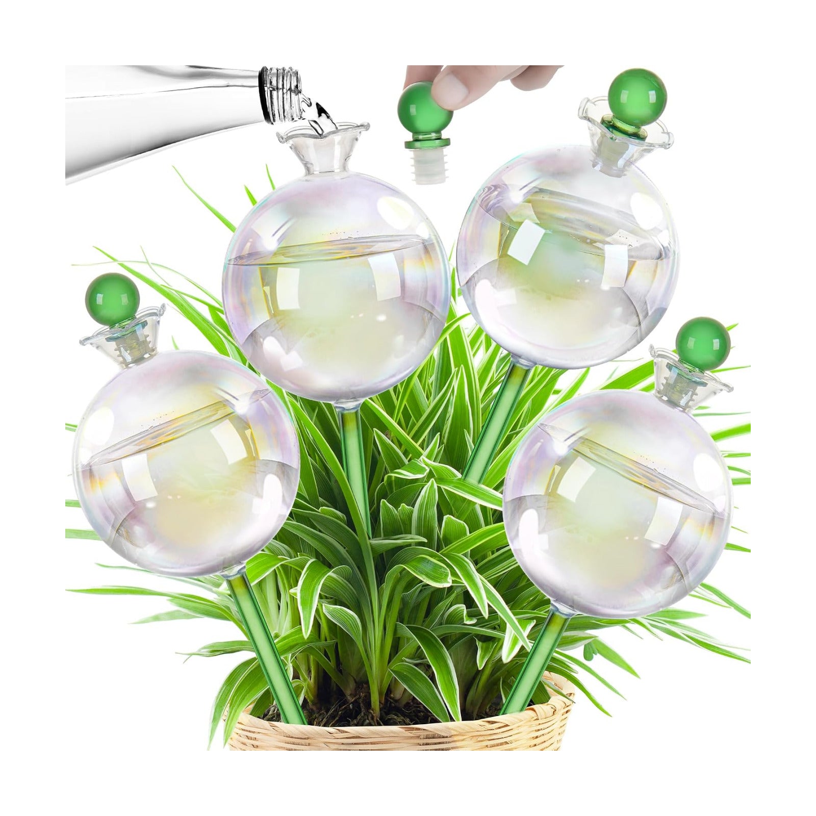 17 oz 2 Weeks Extra Large Plant Watering Globes, Iridescent Glass Self Watering Globes, Self Watering Planter Insert