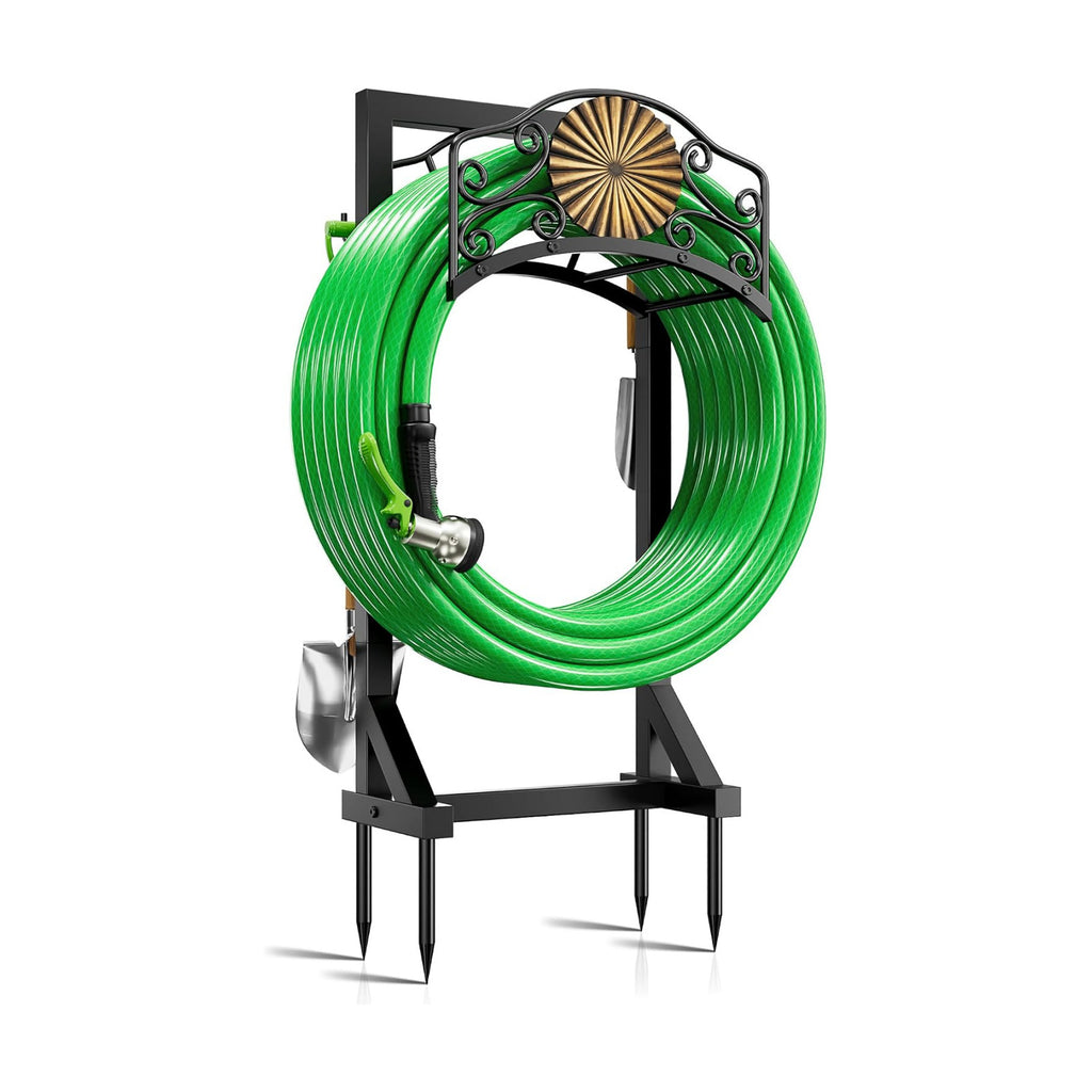 Heavy Duty Garden Hose Holder Stand with 4 Spikes Outdoor Hose Holder