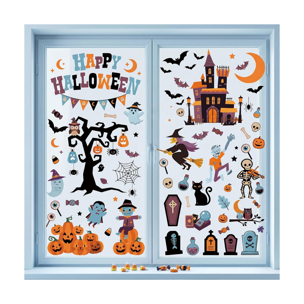 Halloween Window Clings Decorations Indoor, Reusable Static Stickers Decals for Glass Door Home Kids Party Decor