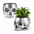 2 Pack Halloween Skull Planter, Silver, Modern