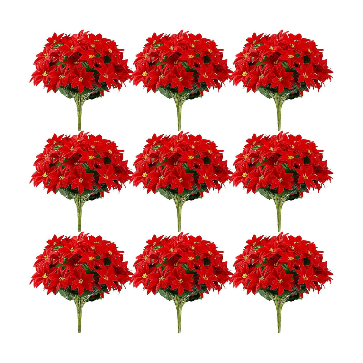 9 Pack Christmas Artificial Poinsettia Flowers 7 Heads Red Flower