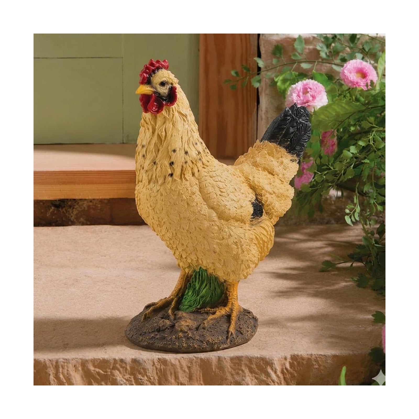 Outdoor Yellow Hen Statue for Garden, Yard & Flower Bed Decor | Weather-Resistant Resin, Chicken Figurine Adds