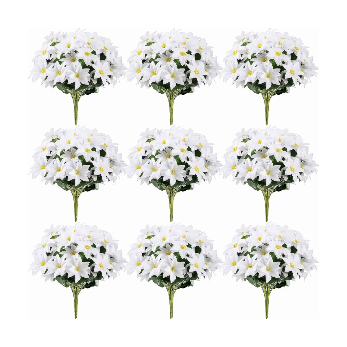 9 Pack Christmas Artificial Poinsettia Flowers 7 Heads White Flower