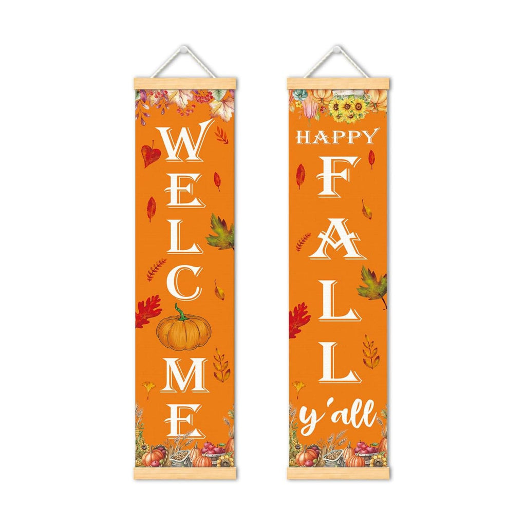 Welcome Fall Door Banner Set of 2, Pumpkin Harvest Porch Decor for Home