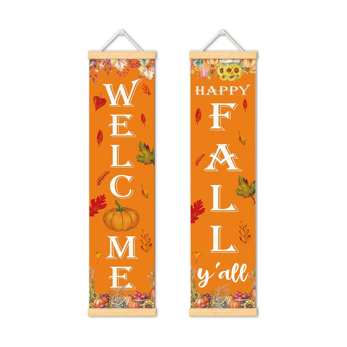 Welcome Fall Door Banner Set of 2, Pumpkin Harvest Porch Decor for Home