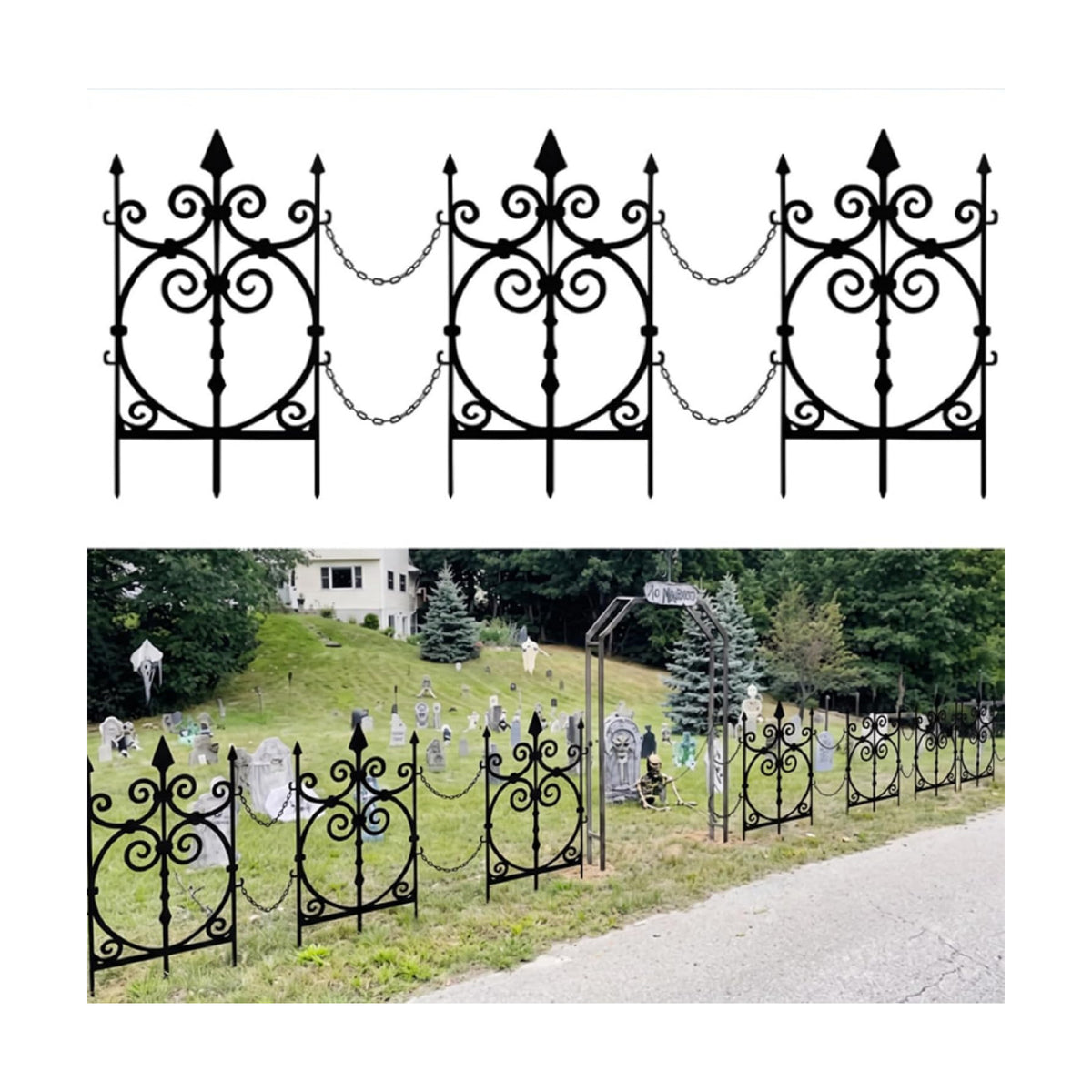 Yaocom 10 Pack Halloween Graveyard Fence, 23.6" x 15.8" Metal Garden Decor