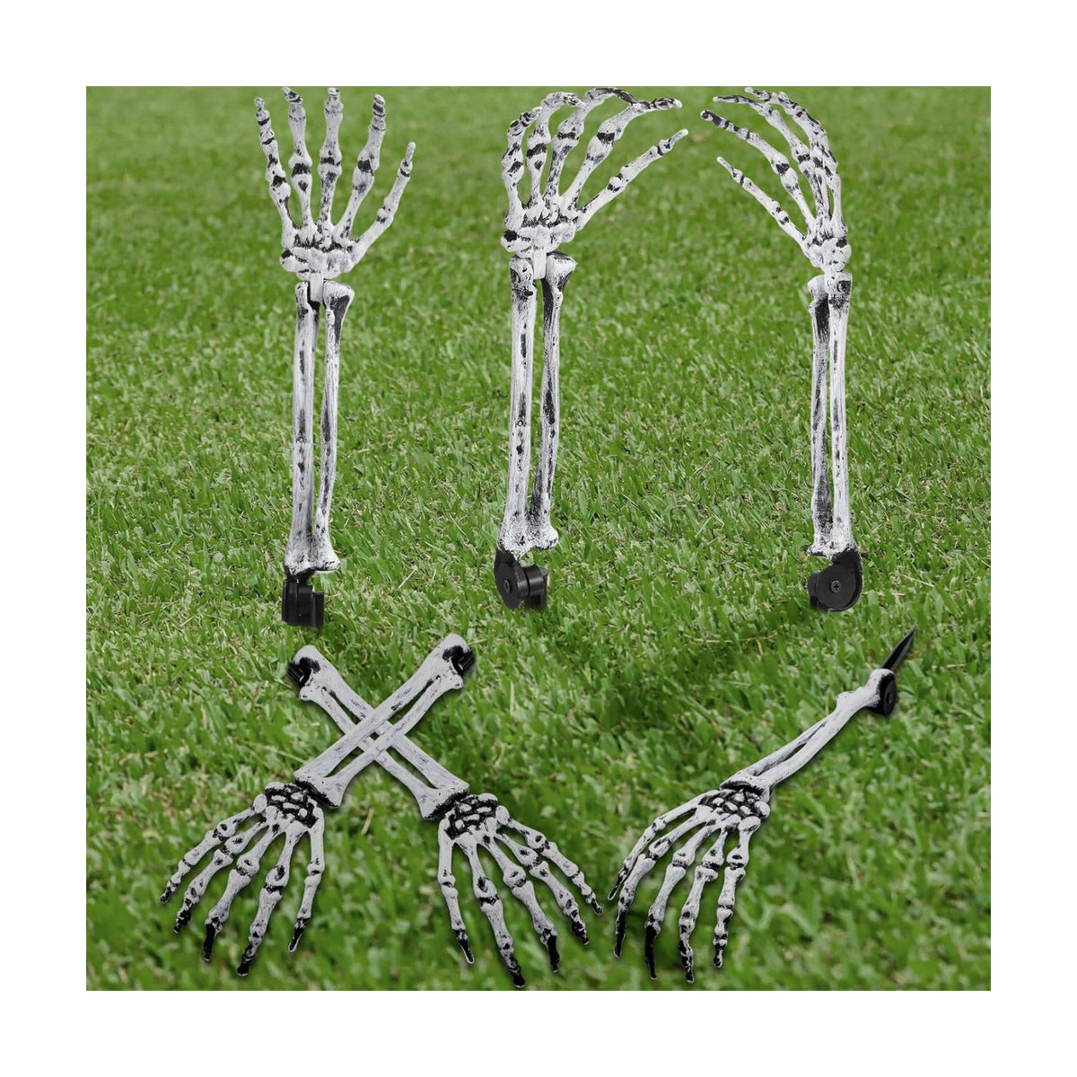 Wonderjune 6 Pcs Skeleton Hands Stakes Halloween Yard Decor, Black White