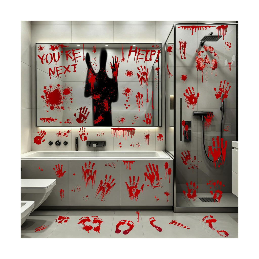 67PCS Bloody Halloween Decor, Handprint Halloween Window Clings for Home