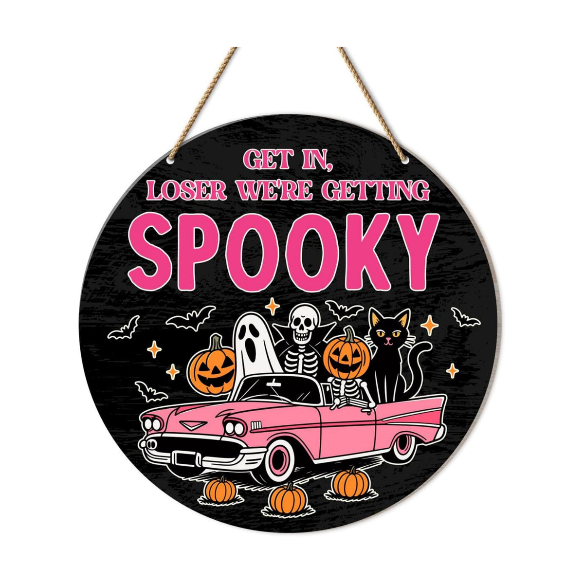 Pink Halloween Decor Spooky Season Wooden Hanging Door Sign Decor