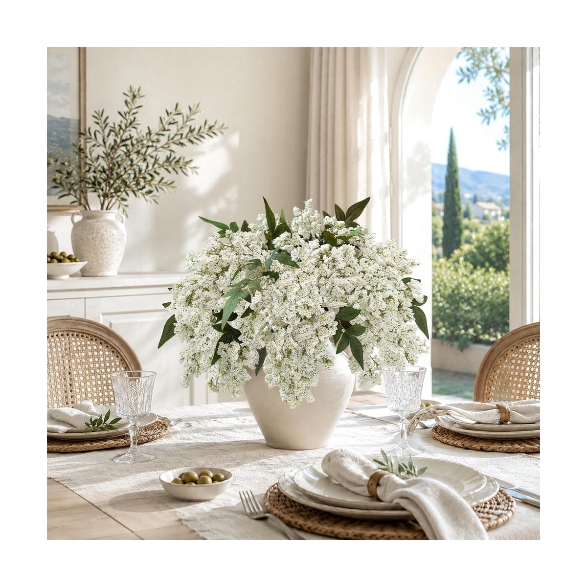 6 Pcs 17'' Artificial Nandina Berry Stems White Faux Branches Home Decor