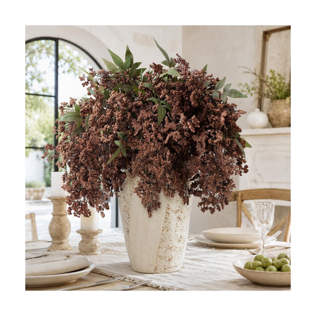 6 Pcs 43'' Artificial Nandina Berry Stems Brown Faux Branches Home Decor