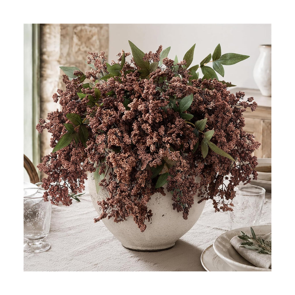 6 Pcs 17'' Artificial Nandina Berry Stems Brown Faux Branches Home Decor