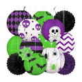 ‎Renbuzhu 15PCS Halloween Decorations Paper Lanterns Green Purple Set