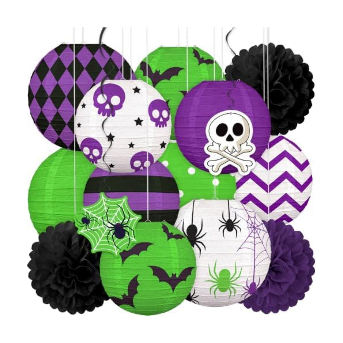 ‎Renbuzhu 15PCS Halloween Decorations Paper Lanterns Green Purple Set