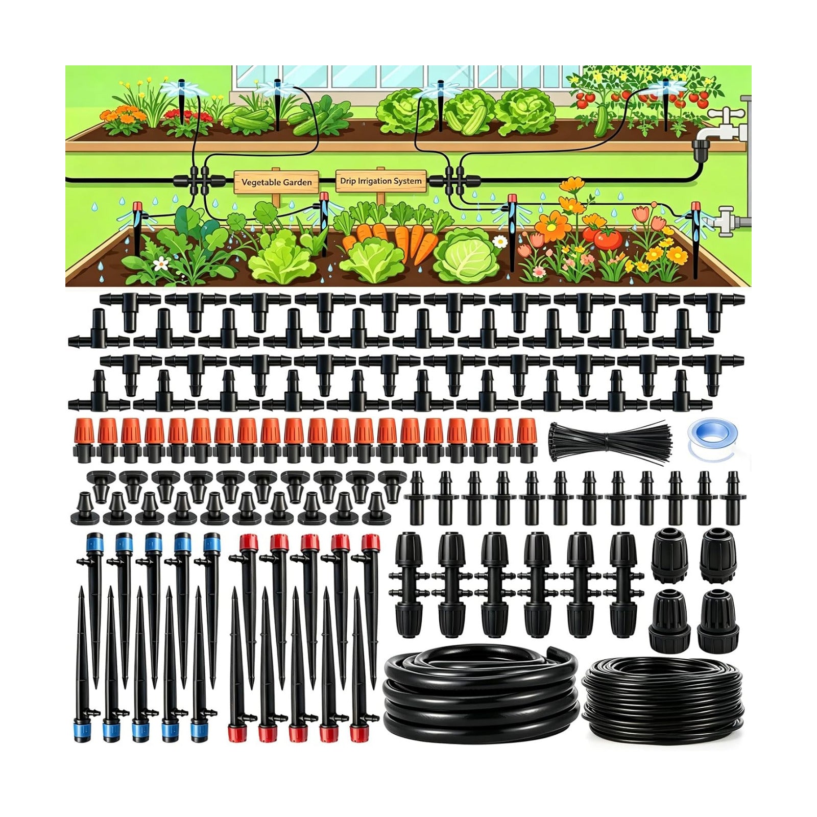 Dianrui 240FT Drip Irrigation System, Automatic Drip Irrigation Kit for Greenhouse/Yard/Lawn/Plant/with 1/2 inch Hose