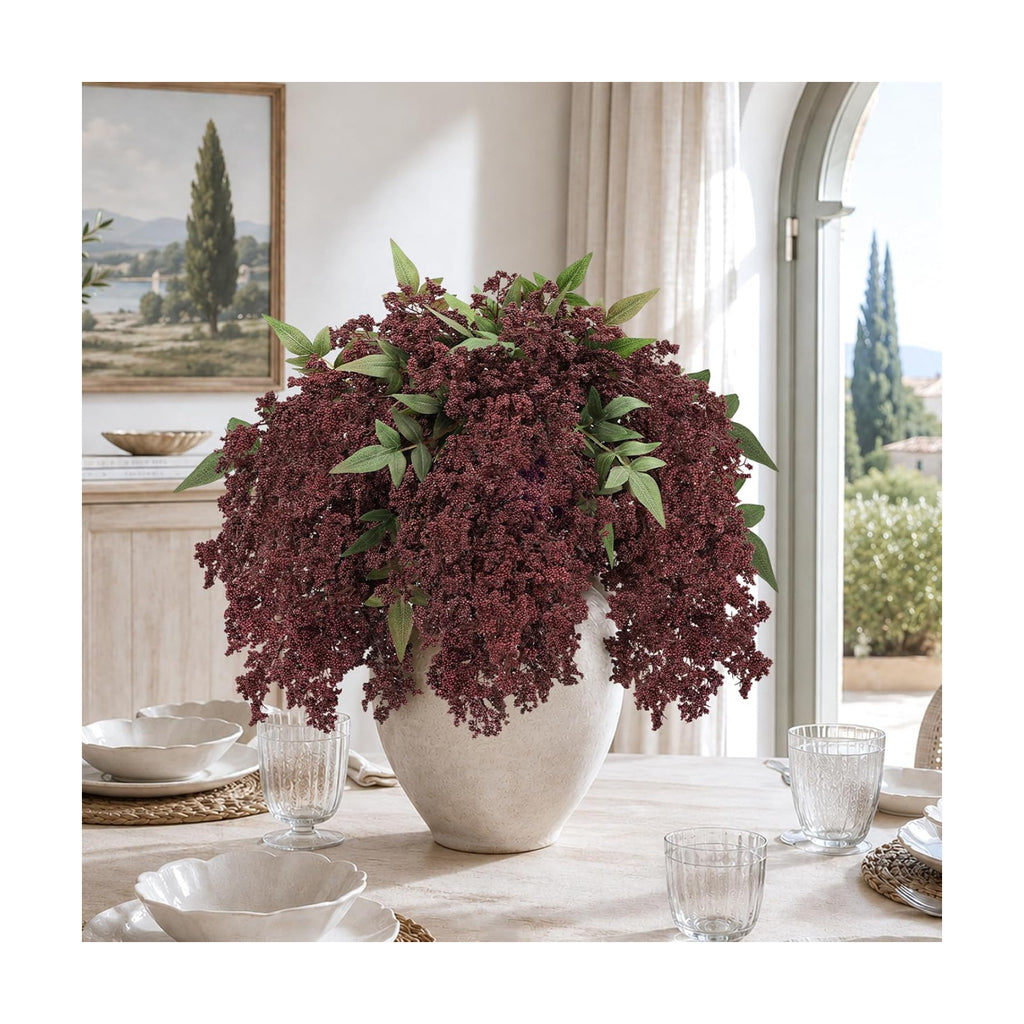 6 Pcs 17'' Artificial Nandina Berry Stems Burgundy Faux Branches Home Decor