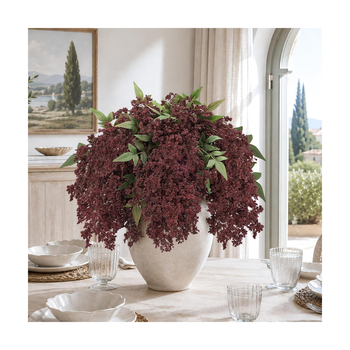 6 Pcs 17'' Artificial Nandina Berry Stems Burgundy Faux Branches Home Decor