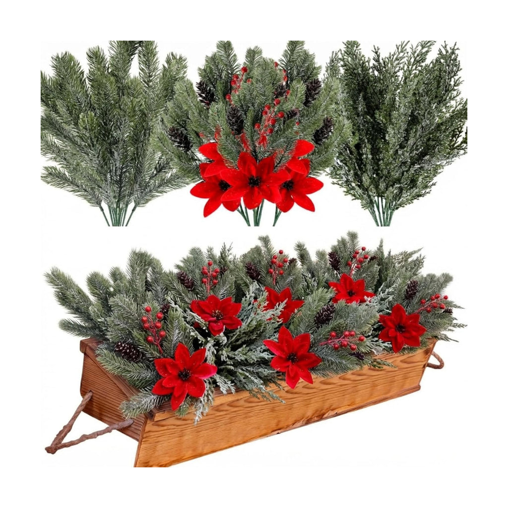 24 Pcs Christmas Artificial Flower Plant Outdoor Window Decor, Snow Plant