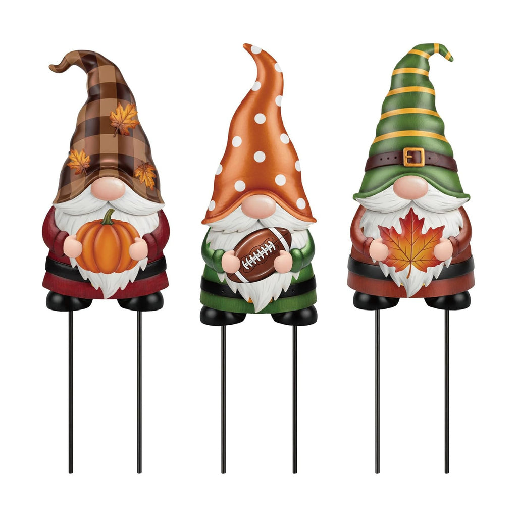 Amyhill 3 Pack Fall Garden Decor - 24'' 25'' 26'' Football Pumpkin Maple Leaf Gnomes Yard Signs with Metal Stakes for Home Outdoor Garden Lawn Porch Autumn Thanksgiving Outside Decorations