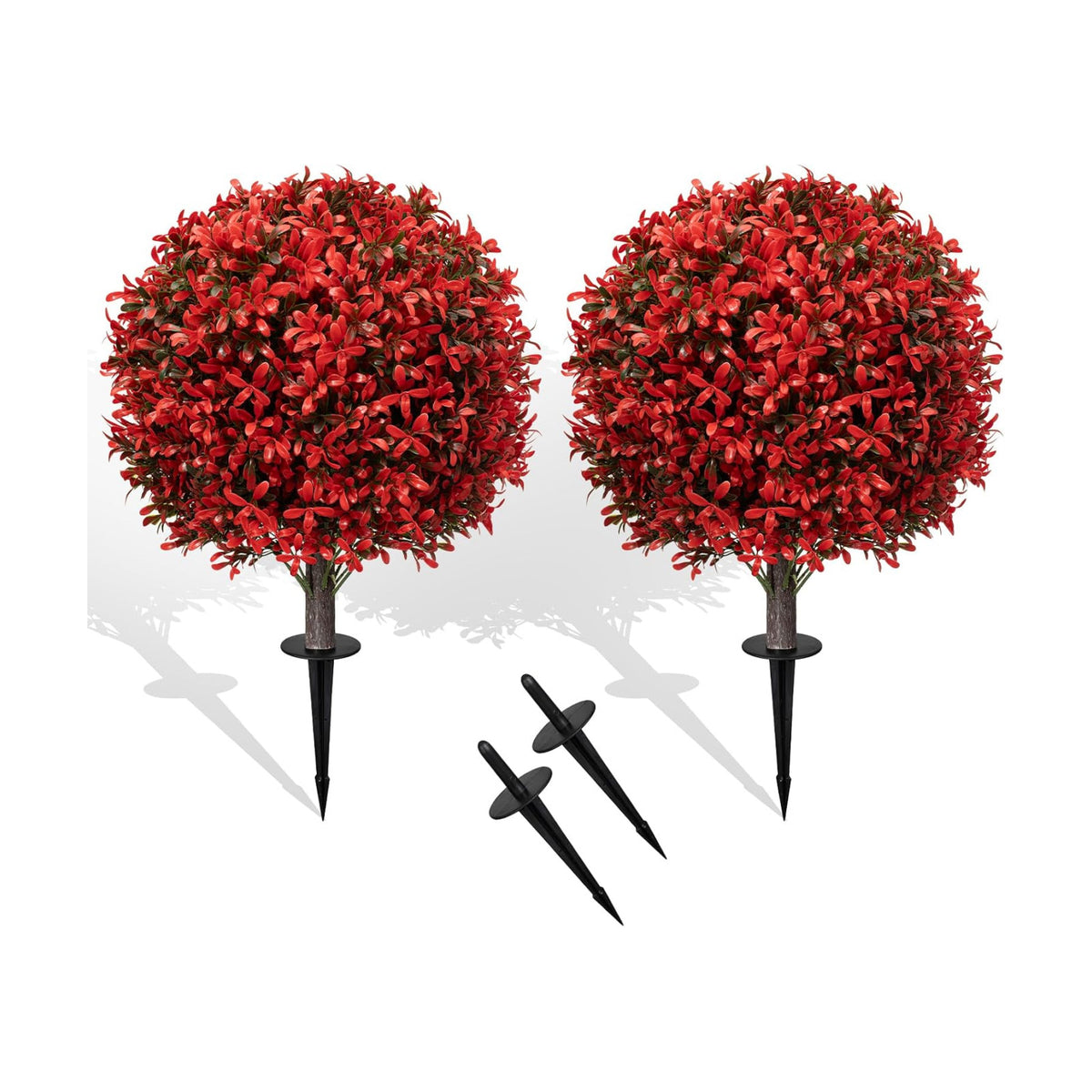 Chillchard 2Pack UV Resistant Red Artificial Boxwood Topiary Fake Plant