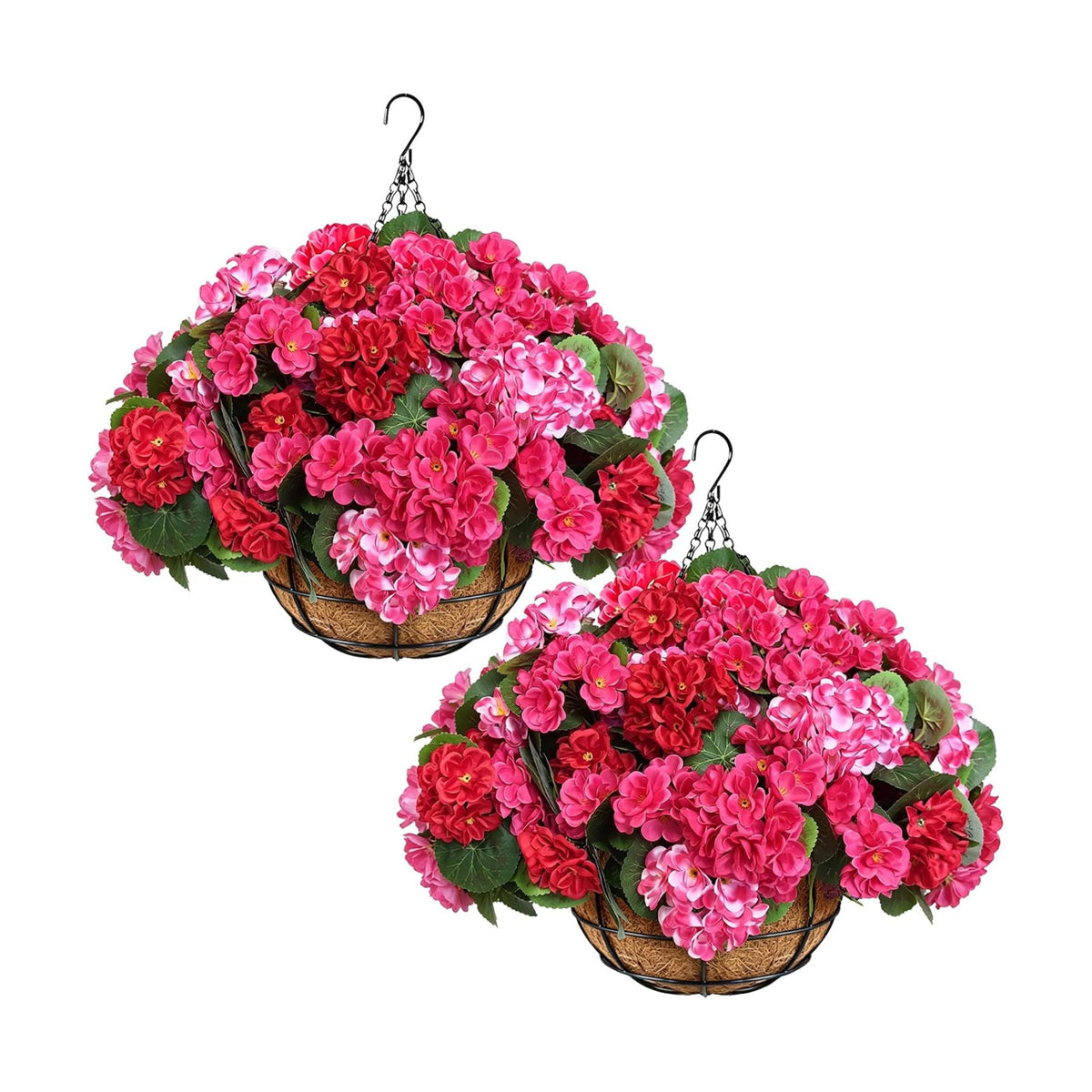 2 Set Outdoor Artificial Hanging Flower Baskets with Coco Liners