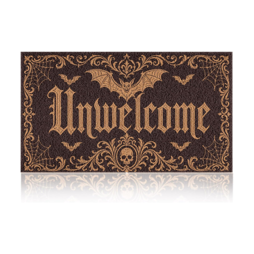 Halloween Front Door Mat Gothic Bat Skull Doormat with Unwelcome Design