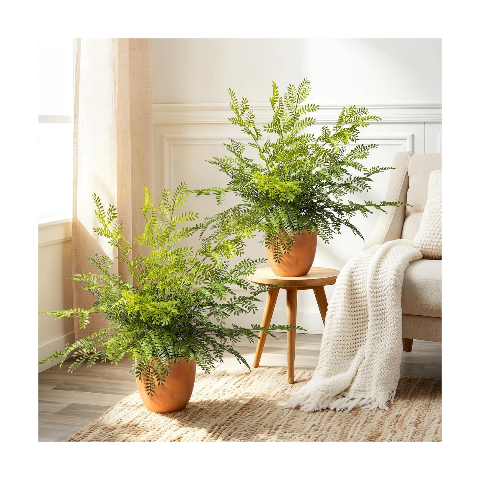 2 Pack Artificial Fern Plants in Pots Artificial Boston Ferns Potted Plants | Faux Fern Bush Plant Shrubs Greenery for