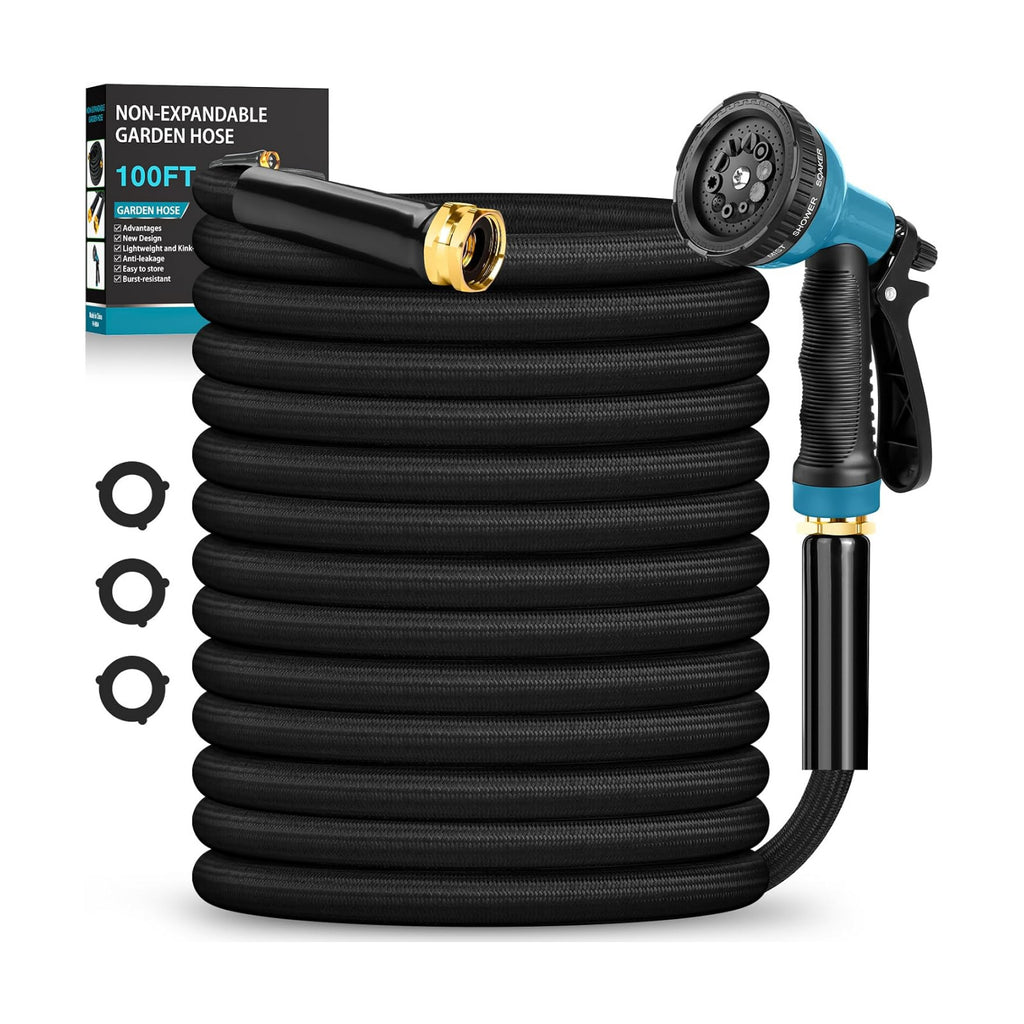 Garden Hose 100FT Non-Expanding, Lightweight Hose With 10-Function Nozzle, Leak-Proof No-Knot, Easy to Carry