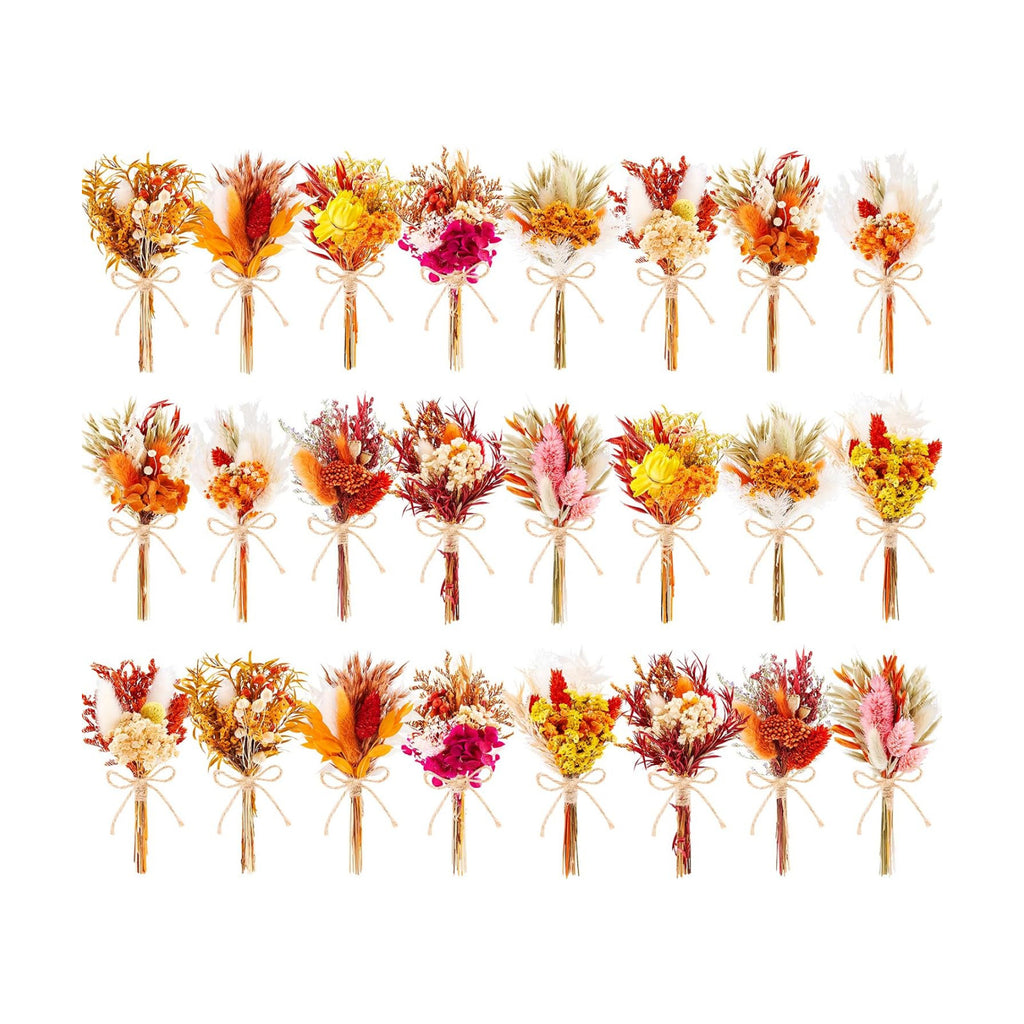 24pcs Fall Dried Flowers 6-7" Mini Boho Floral Bouquets Assortment