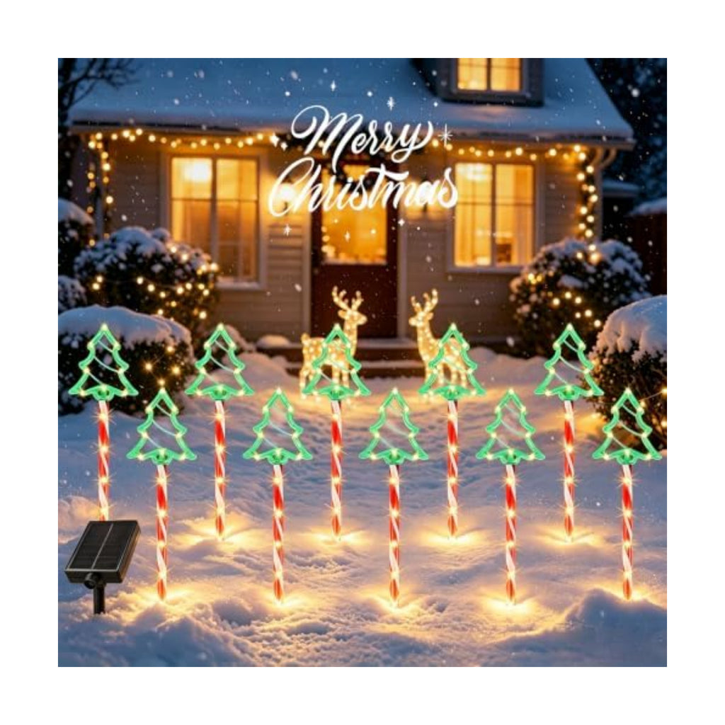 Solar Christmas Tree Pathway Lights Outdoor, 10 Pack Tree Candy Cane Lights