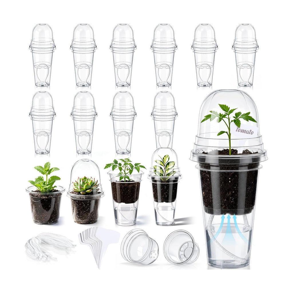 15 Pack 3.5" Self Watering Propagation Pots Clear Plastic | Nursery Cups with Humidity Dome, for Alocasia Corms