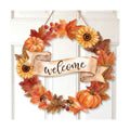 Fall Welcome Wreath Sign Wooden Maple leaves Pumpkins for Front Door