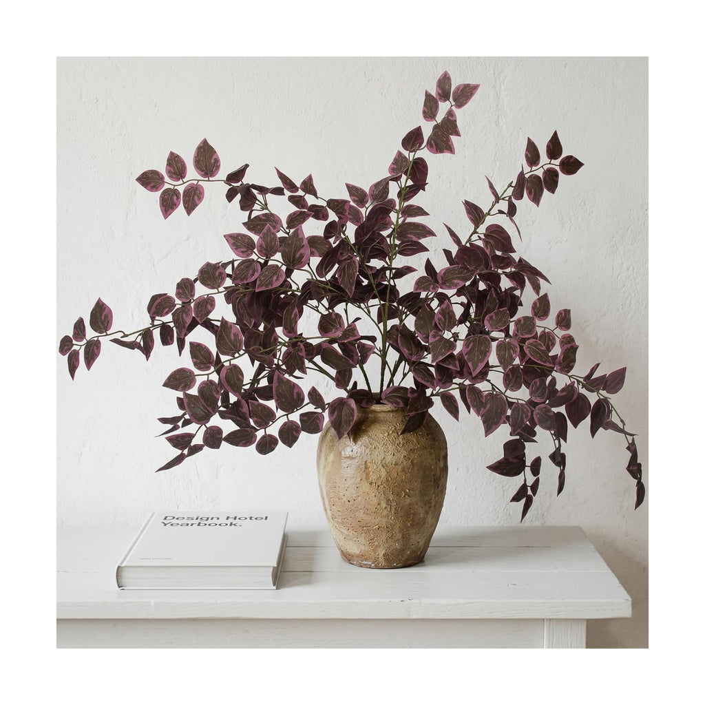 Daynight 6 Pcs Fall Artificial Eucalyptus Stems, 35″ Silk Faux Foliage Branches, Autumn Greenery Stems for Thanksgiving Halloween Farmhouse Table Centerpiece DIY Decor (6, Burgundy)