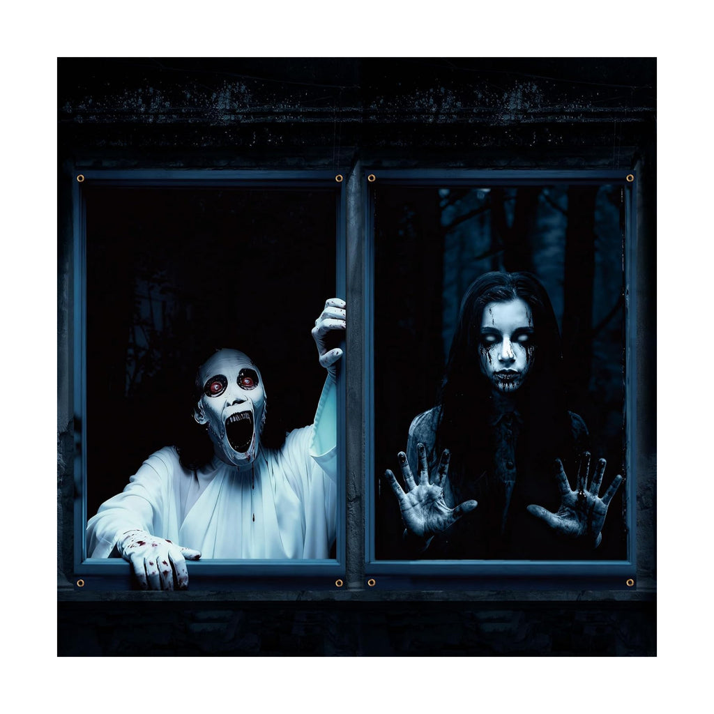 Newwiee 2 Pcs Scary Halloween Curtain Window Silhouette Cover Female Ghost