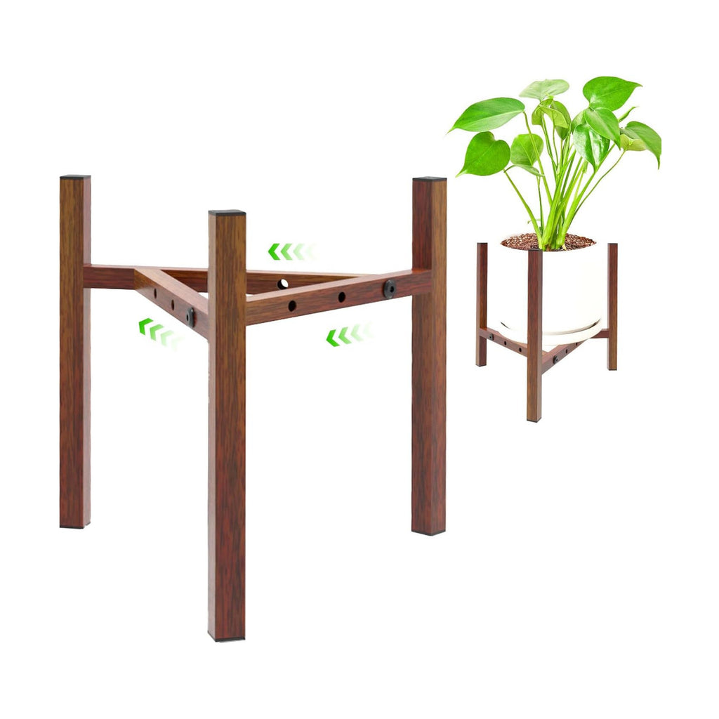 Airpark Adjustable Metal Plant Stand, Stable Plant Pot Flower Holder Indoor Outdoor Corner, Fit 8 9 10 11 12 inch Pots, Wood-Grain (Pot & Plant Not Included)