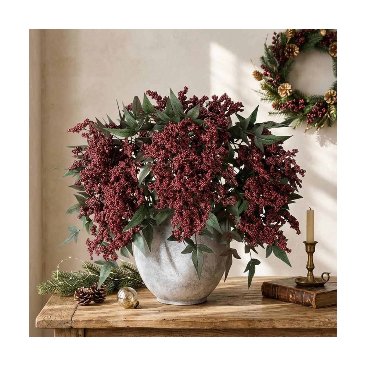 6 Pcs 31.5 Inch Artificial Nandina Burgundy Berry Stems for Vase
