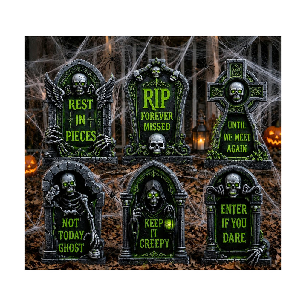 16.5 Inch 6 Pack Halloween Tombstones Outdoor, Graveyard Signs with Stakes