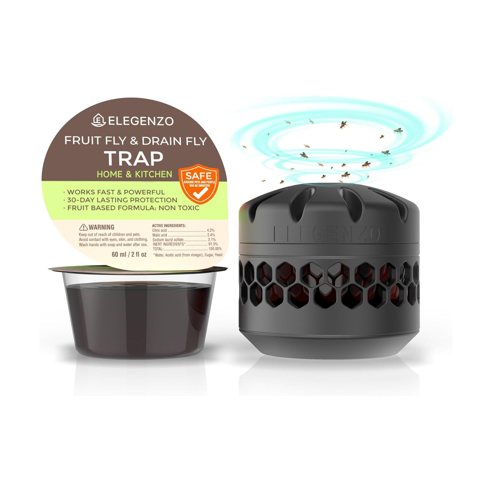 Fruit Fly Traps for Indoors: Fruit Fly and Drain Fly Traps Indoor - Reusable Escape-Proof Trap and Powerful Fruit-Based