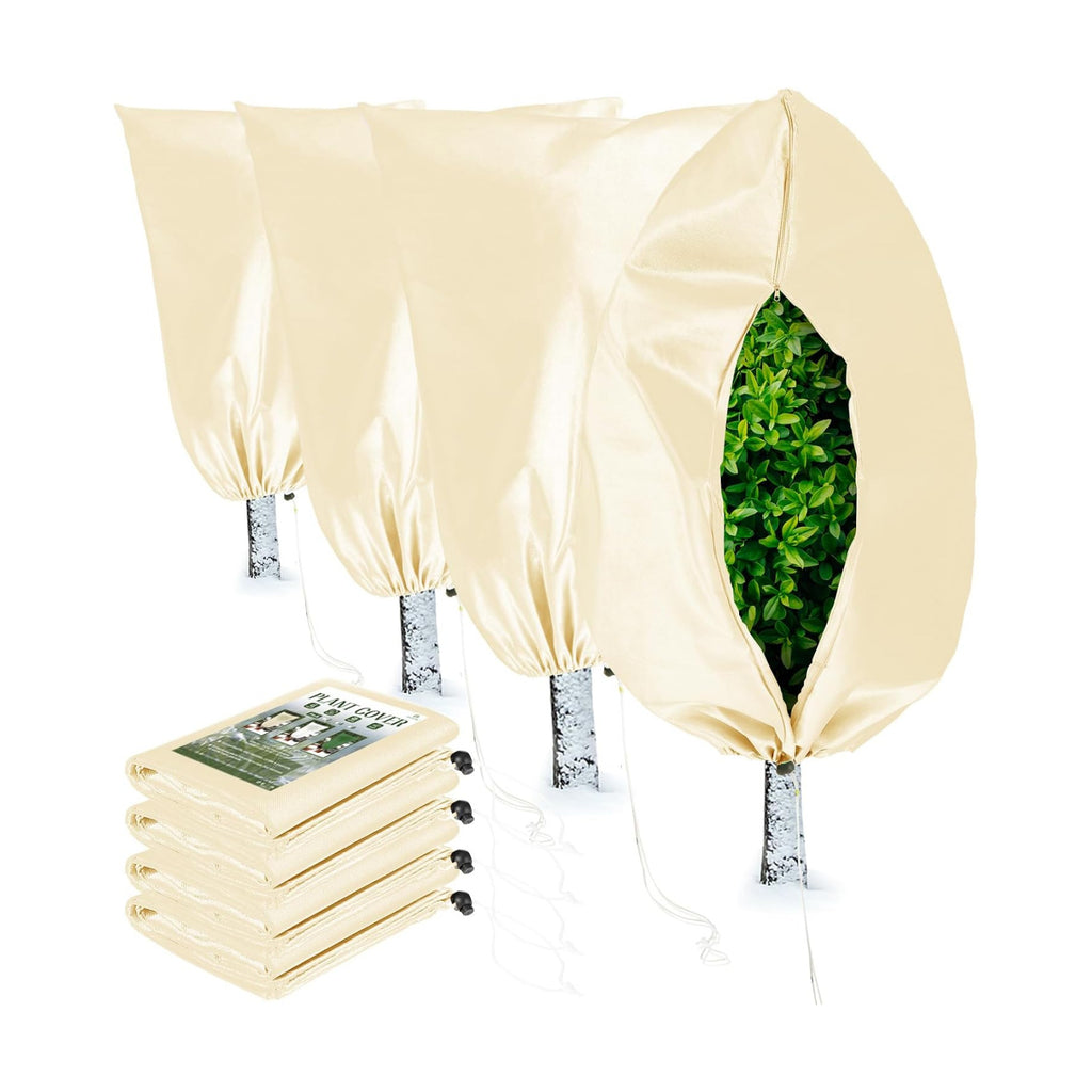 Homimp Plant Covers Freeze Protection, 4 Pack Frost Covers with Zipper Drawstring (71" x 47.3") Plant Protection Cover Bags for Outdoor Winter Frost Cold Weather Shrubs Trees Jacket Covers,Yellow