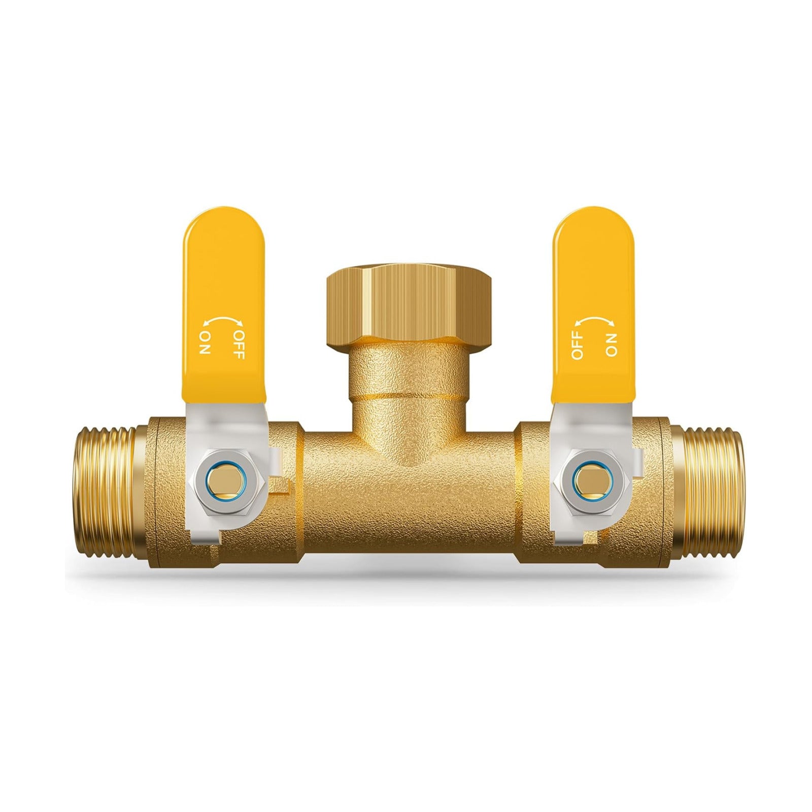 Hose Splitter 2 Way, Heavy Duty Brass Garden Hose Splitter | 0.59" Full Flow Ball Valve Outlet, Shut-Off Valve, 3/4"