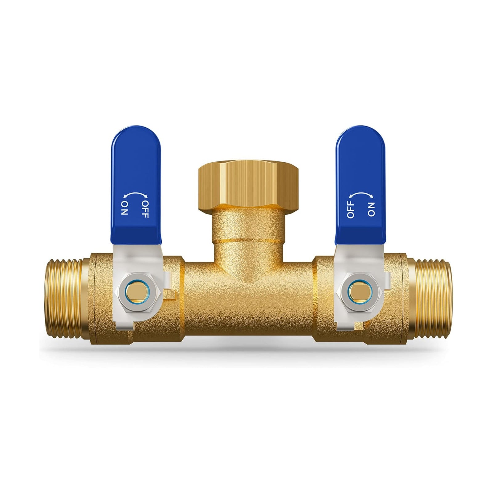 Hose Splitter 2 Way, Heavy Duty Brass Garden Hose Splitter | 0.59" Full Flow Ball Valve Outlet, Shut-Off Valve, 3/4"