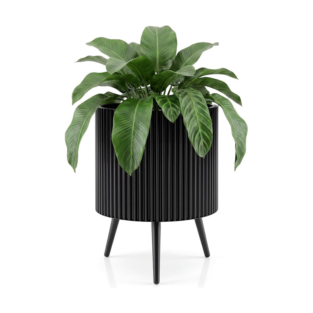 GIANTEX 16 Inch Plant Pot with Stand, Mid-Century Modern Fluted Planter | Built-in Drainage Holes, Tapered Legs, Metal